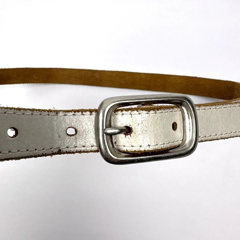 VTG Fossil Leather Belt Womens 38 XL White Silver Overlays Floral Butterfly West